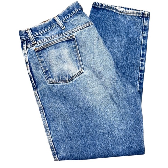 Vintage Rustler Distressed Blue Jeans 36x29 Men’s Workwear Repair Grunge Denim - Picture 1 of 9